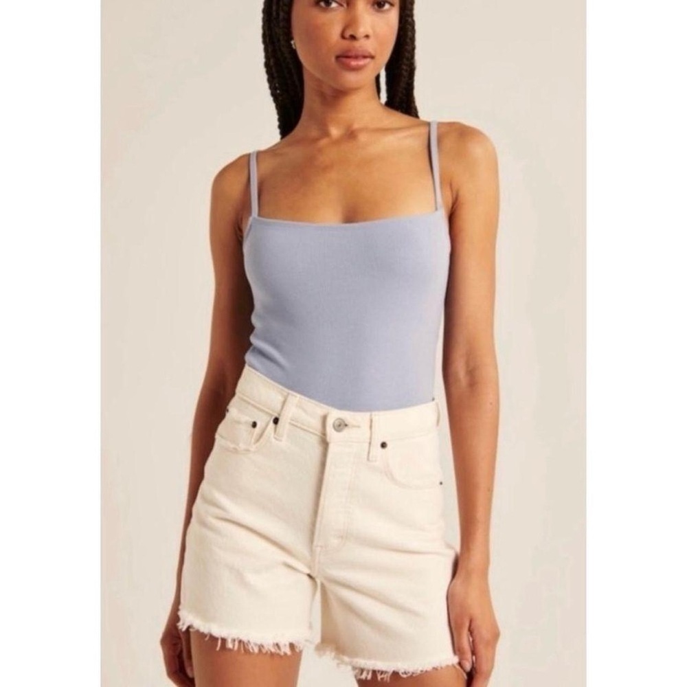 Abercrombie Soft A&F Rib Stretch Baby Blue Twist Back Thong Bodysuit Size L - Picture 3 of 8